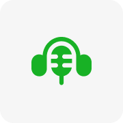 Here are a few options for an alt tag, all under 8 words: * **Podcast headphones microphone icon** * **Green podcasting icon** * **Listen now podcast** The best option will depend on the specific context of where the image is used.